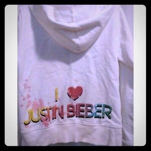 Justin Bieber Girl's White Zip-up Hoodie 7/8